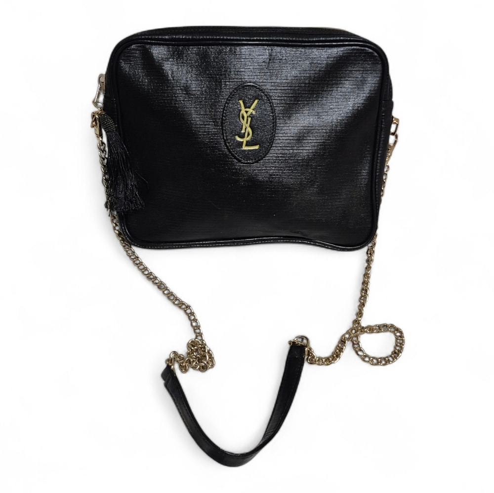 Yves Saint Laurent Black Leather Crossbody with Gold Chain